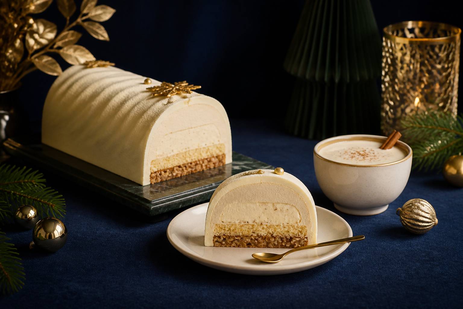 Bûche de Noël découpée aux couches de croustillant noisette