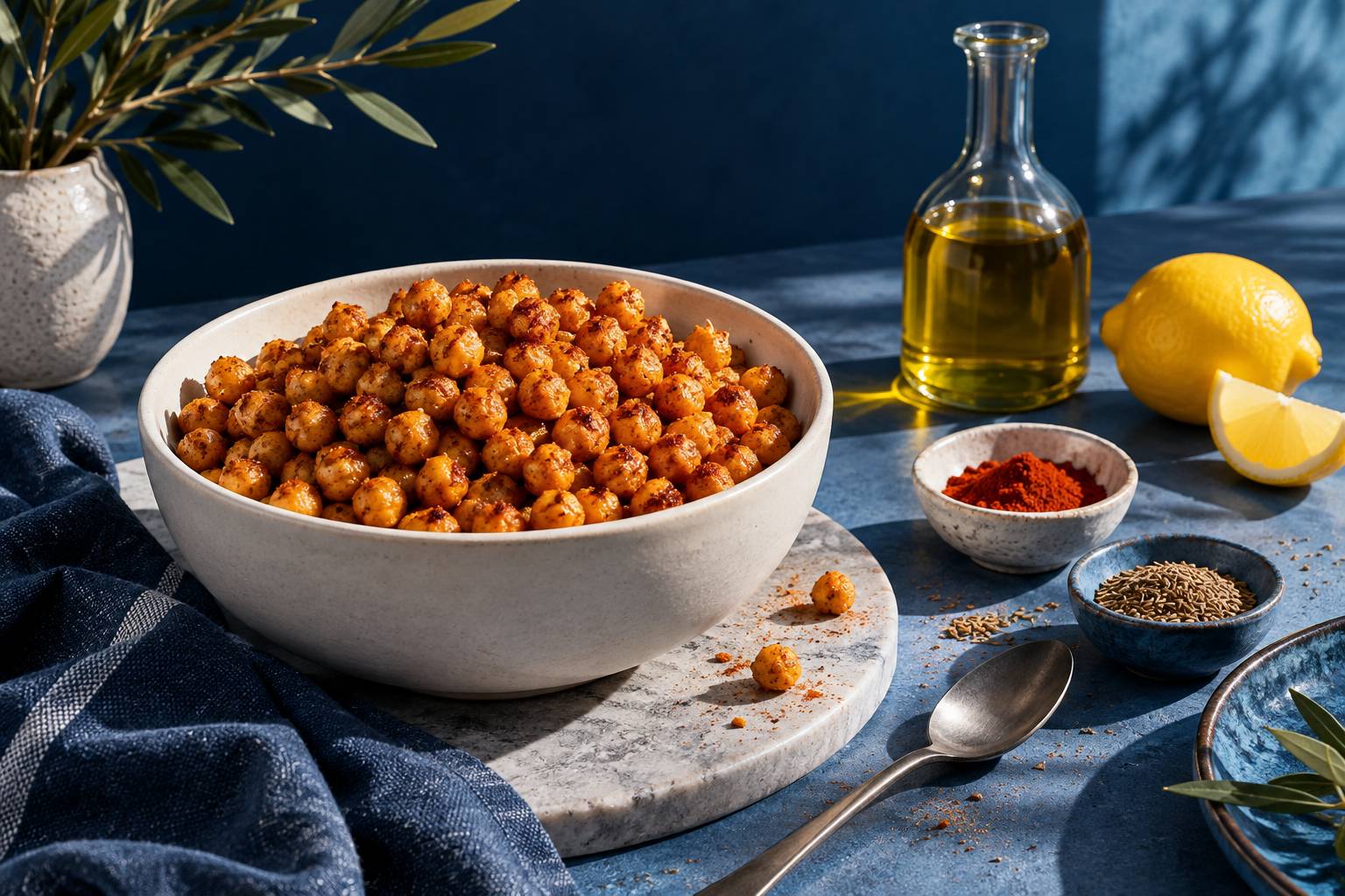 Pois chiches rôtis croustillants dans un bol avec épices